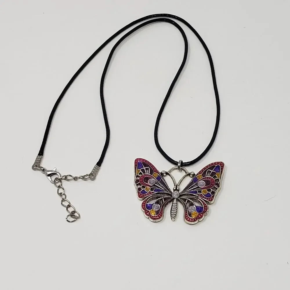 Hand Decorated Metallic Resin Butterfly Necklace